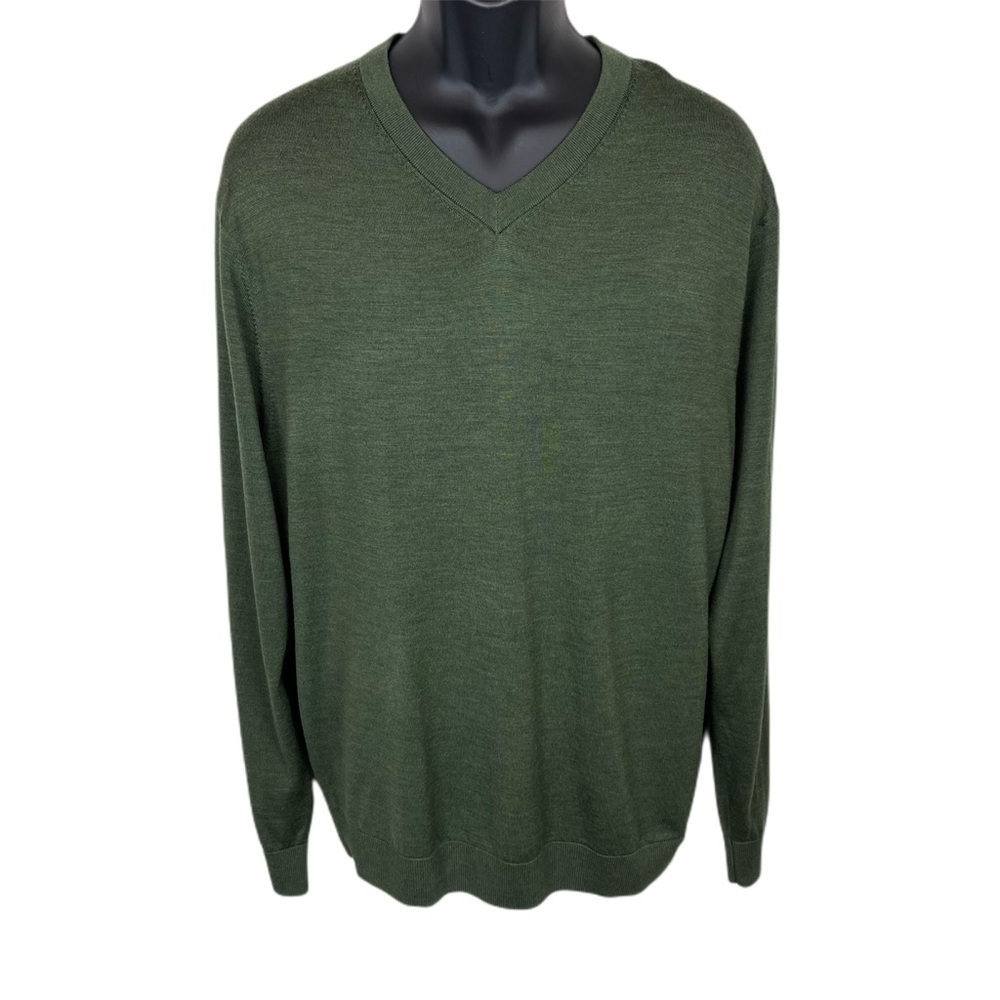 ✅NWT Daniel Cremieux Men Signature V-Neck 100% Merino wool sweater Moss green XL